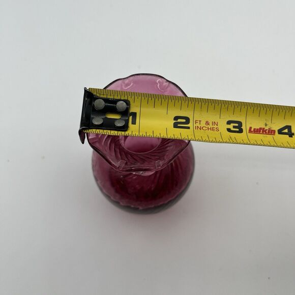 VTG.‎ Cranberry Glass Vase Pilgrim 4.5” Bedford Ruffled Top Applied Glass Collar - Picture 6 of 8